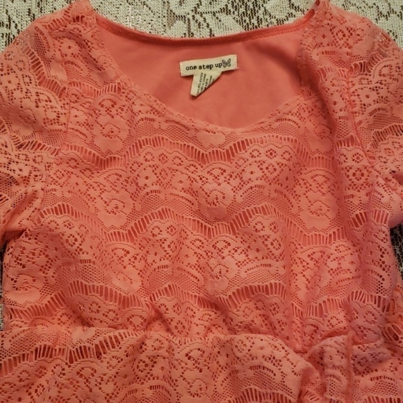 One Step Up Girls Peach Lace Hi-Lo Wrap Dress EUC - Picture 6 of 9